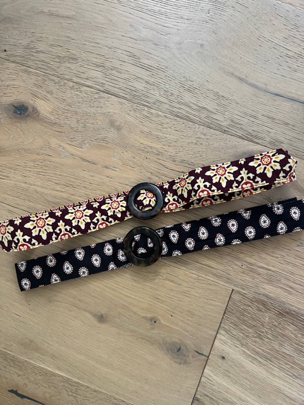 Set of Two Vera BradleyFloral Fabric Belts with Round Buckles - Burgundy & Black